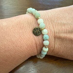 Pink Pinache Genuine Stone Stretch Bracelet With Logo Charm